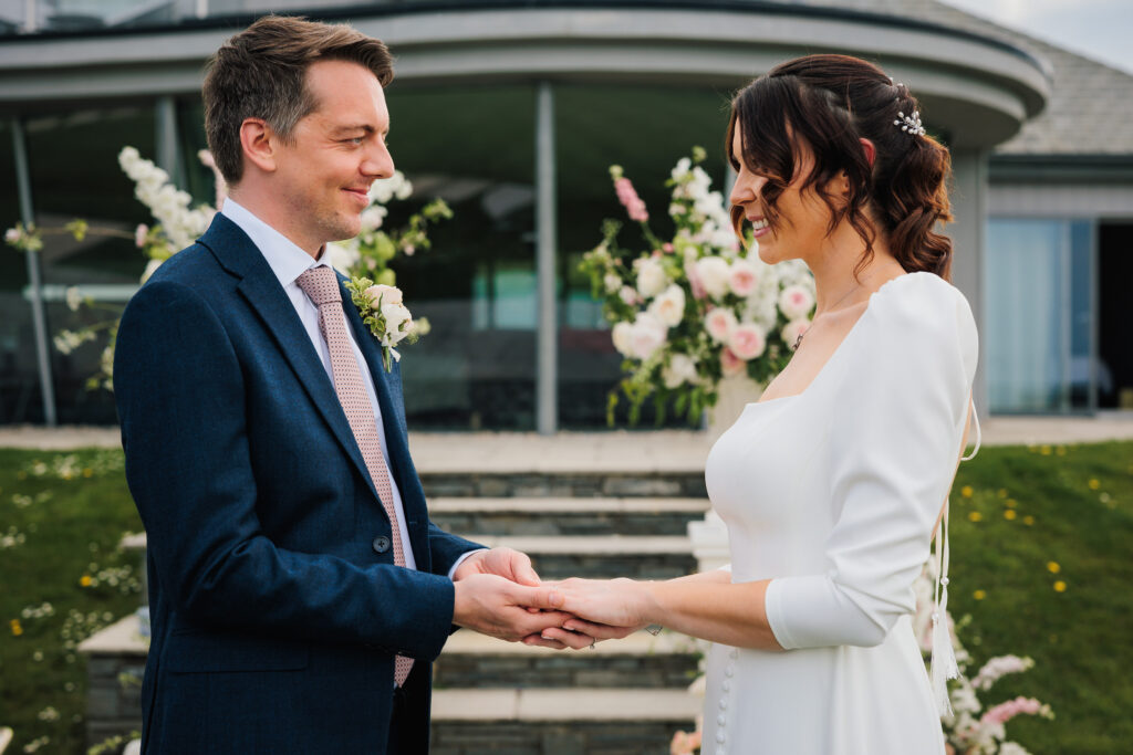 Al and Jen during their ceremony micro wedding in cornwall.Captured by Cornwall Wedding Photographer Chris Armstrong Photography